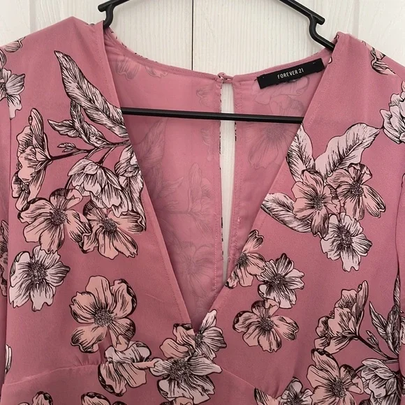 Forever 21 long sleeve pink floral boho mini dress medium - Picture 4 of 6